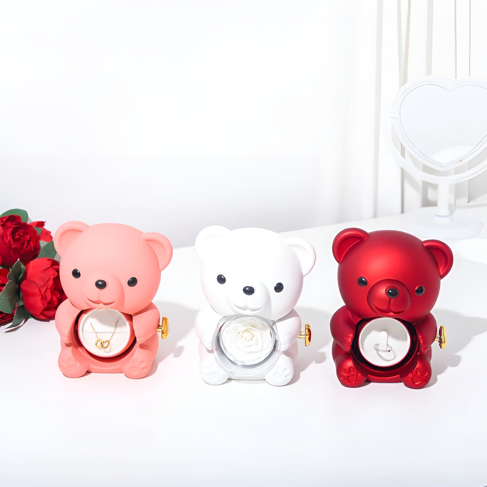 “Valentino” Teddy Bear with Eternal Rose and Heart Necklace: The Gift of Love