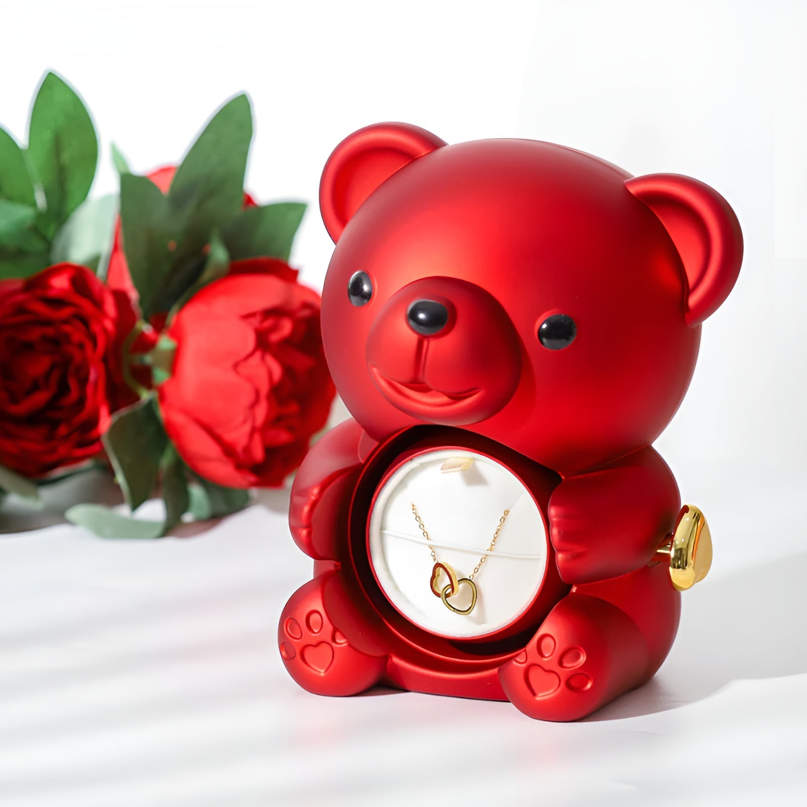 “Valentino” Teddy Bear with Eternal Rose and Heart Necklace: The Gift of Love